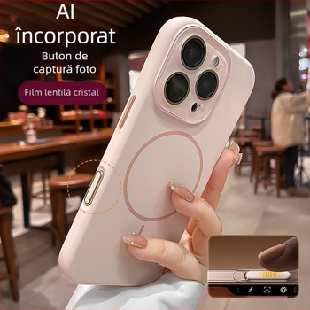 Carcasă de telefon mobil Apple 16, silicon lichid 16promax, cu inel magnetic fin și aspirație pentru primăvară și vară, cu folie pentru lentilă
