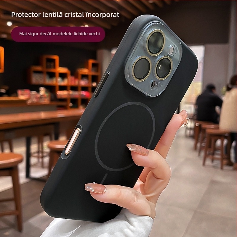 Carcasă de telefon mobil Apple 16, silicon lichid 16promax, cu inel magnetic fin și aspirație pentru primăvară și vară, cu folie pentru lentilă