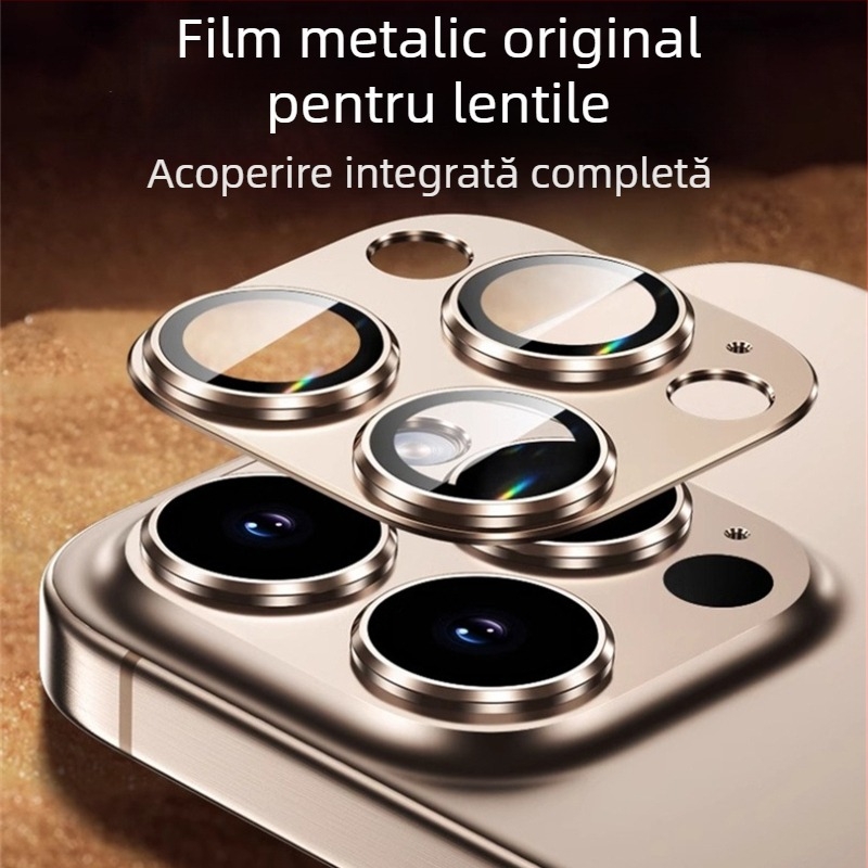 Folie de lentilă Apple 16Promax, autocolant pentru camera spate a iPhone 16, plus inel metalic pentru lentilă, folie cu acoperire completă
