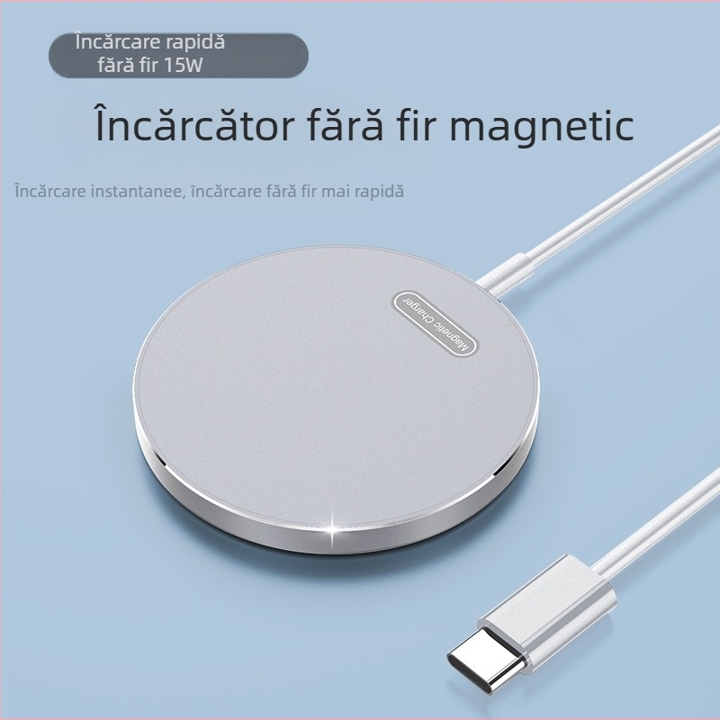 Încărcător wireless transfrontalier cu aspirație magnetică Magsafe 15W, încărcare rapidă, potrivit pentru telefoane mobile și ceasuri cu carcasă din aliaj de aluminiu, încărcare wireless
