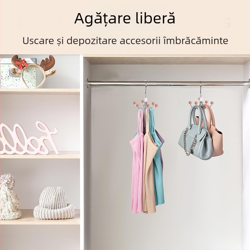 Cârlig cu șase gheare, umeraș multifuncțional de uz casnic, depozitare lenjerie intimă, artefact, dulap de dormitor, cârlig rotativ la 360 de grade