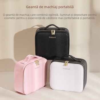 Geantă cosmetică cu oglindă și lumină, capacitate mare, produse de îngrijire a pielii, cutie de depozitare cosmetică, geantă portabilă de depozitare cosmetică