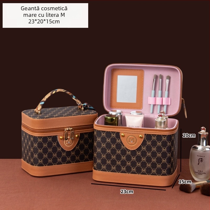 Retro Chanel stil PU uz casnic scrisoare capacitate mare geantă cosmetică cutie de depozitare cosmetică cutie portabilă valiză