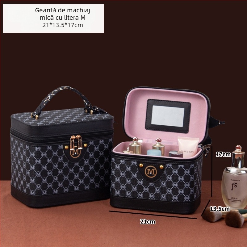 Retro Chanel stil PU uz casnic scrisoare capacitate mare geantă cosmetică cutie de depozitare cosmetică cutie portabilă valiză