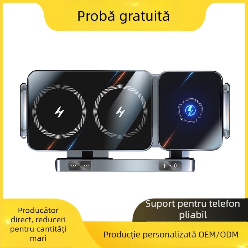 Suport auto pliabil pentru telefon mobil, cu ecran orizontal rotativ, încărcare rapidă wireless, suport pentru navigație auto, cu logo imprimat, priză de aer