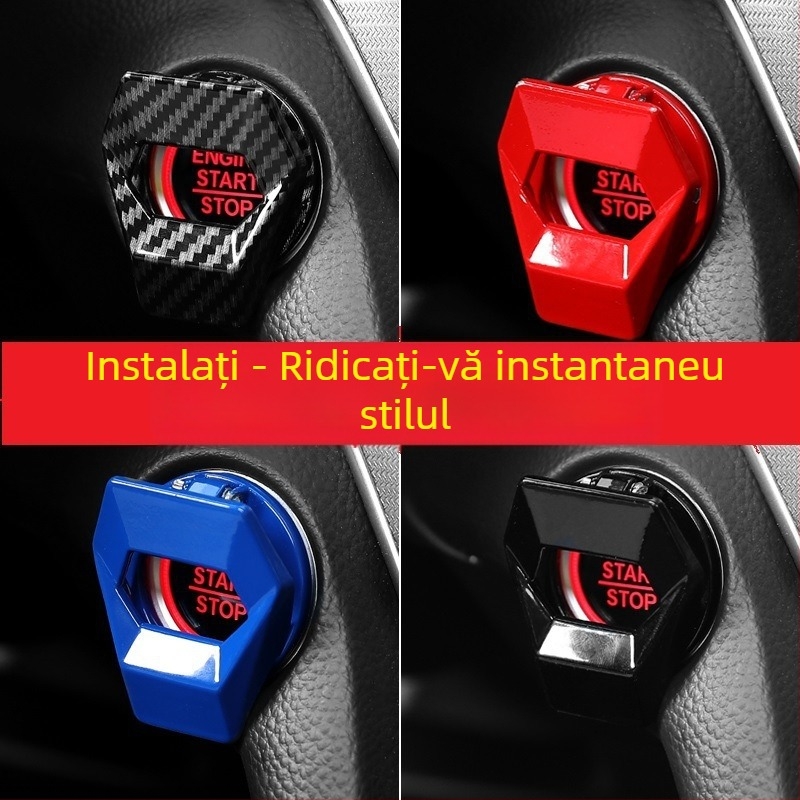 Autocolant decorativ de pornire cu un singur buton, capac protector pentru comutator de aprindere, modificare interioară auto, inel decorativ sport, cool run, mașină universală
