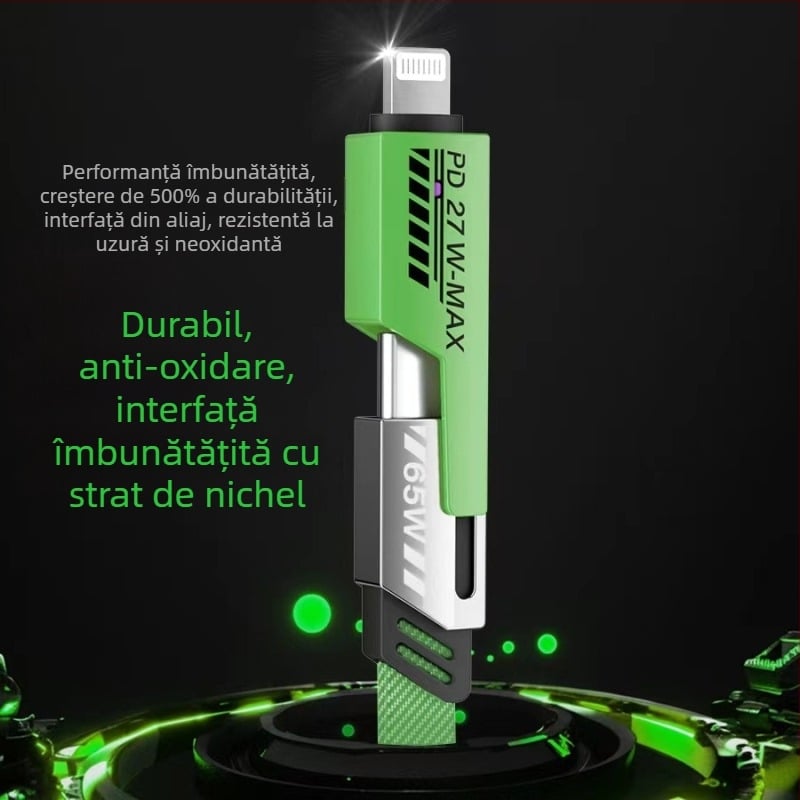 [True Pd27W de înaltă calitate] Cablu împletit cu încărcare super rapidă patru-în-unu, cablu de date doi-la-doi, potrivit pentru Apple 15