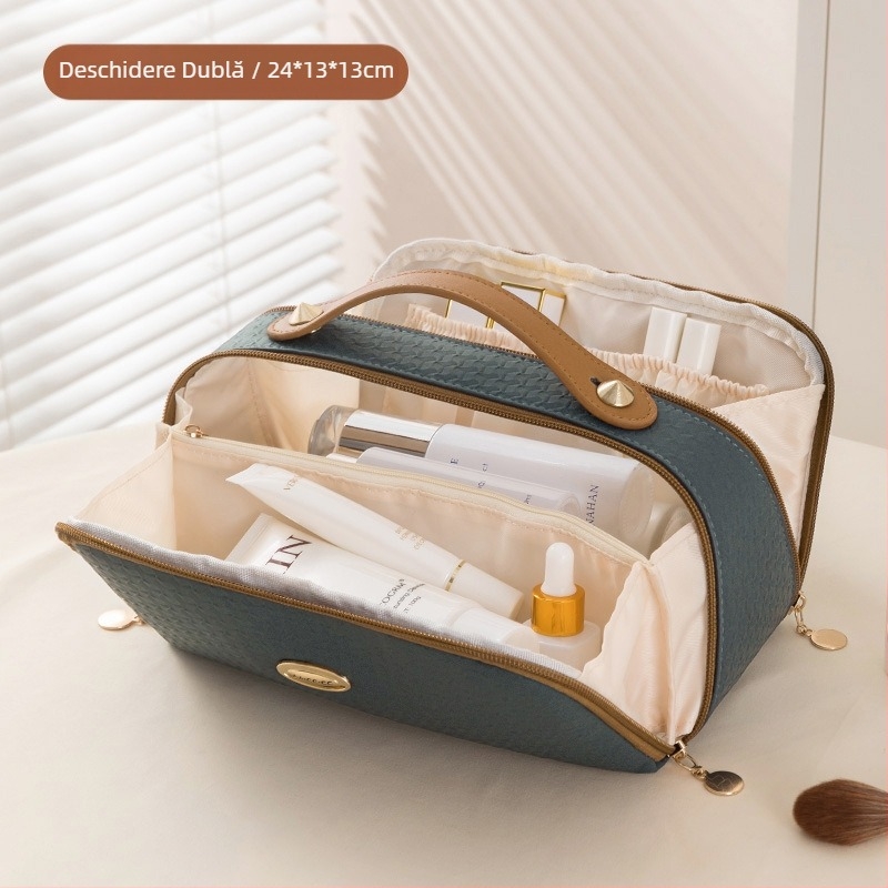 Geantă cosmetică transfrontalieră, geantă de călătorie de înaltă calitate, geantă de spălat de mare capacitate pentru femei, geantă cosmetică cu dublă deschidere, geantă de depozitare cu deschidere mare