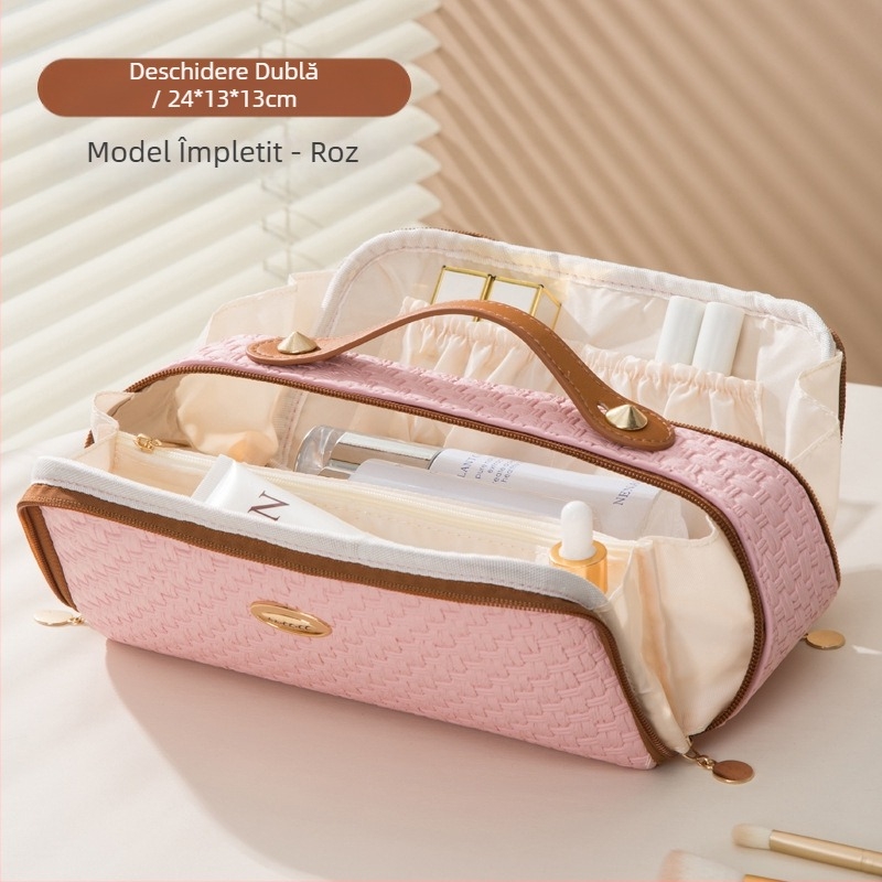 Geantă cosmetică transfrontalieră, geantă de călătorie de înaltă calitate, geantă de spălat de mare capacitate pentru femei, geantă cosmetică cu dublă deschidere, geantă de depozitare cu deschidere mare