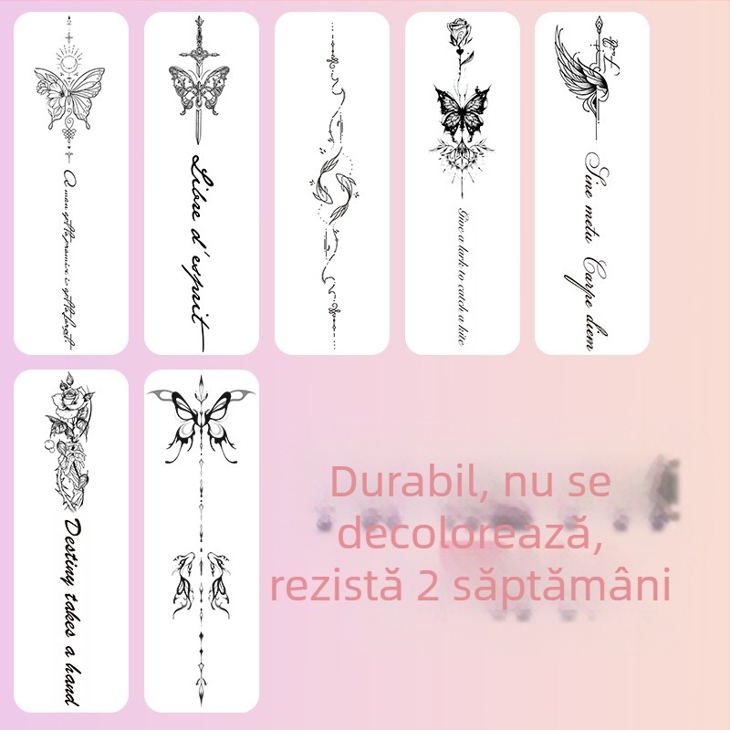 Autocolant de tatuaj pe bază de plante pentru coloana vertebrală, stil Ins, suc dulce și picant de fată, impermeabil, tatuaj de simulare semipermanent de lungă durată, simț înalt