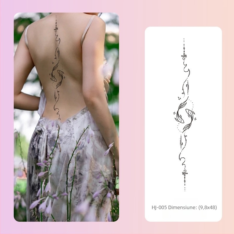 Autocolant de tatuaj pe bază de plante pentru coloana vertebrală, stil Ins, suc dulce și picant de fată, impermeabil, tatuaj de simulare semipermanent de lungă durată, simț înalt