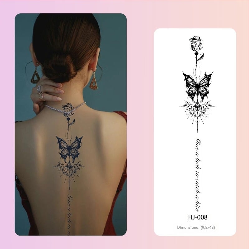 Autocolant de tatuaj pe bază de plante pentru coloana vertebrală, stil Ins, suc dulce și picant de fată, impermeabil, tatuaj de simulare semipermanent de lungă durată, simț înalt