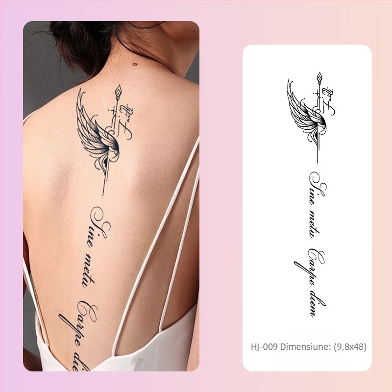 Autocolant de tatuaj pe bază de plante pentru coloana vertebrală, stil Ins, suc dulce și picant de fată, impermeabil, tatuaj de simulare semipermanent de lungă durată, simț înalt