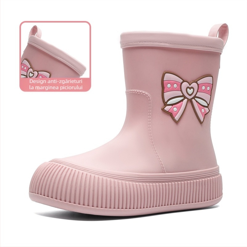 Cizme de ploaie cu fundă drăguță transfrontalieră pentru femei, îmbrăcăminte exterioară la modă, pantofi impermeabili cu tub mediu, cizme de ploaie frumoase, pantofi de cauciuc antiderapanți