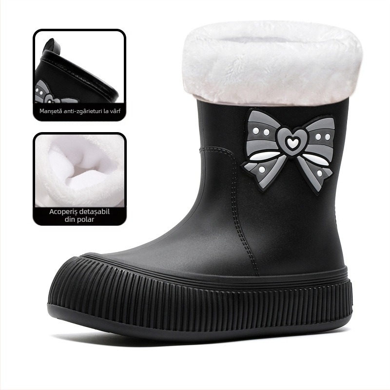 Cizme de ploaie cu fundă drăguță transfrontalieră pentru femei, îmbrăcăminte exterioară la modă, pantofi impermeabili cu tub mediu, cizme de ploaie frumoase, pantofi de cauciuc antiderapanți