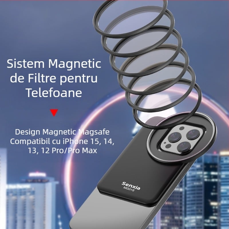 Adaptor de bază magnetică Magsafe pentru filtru de telefon mobil, potrivit pentru Apple Iphone 16, lentilă de telefon mobil cu reducere a luminii și filtru ND, negru