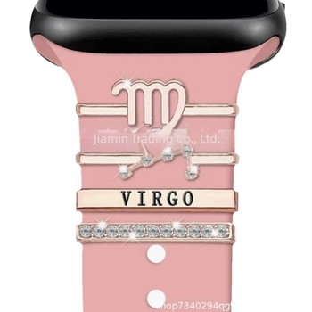 Set de unghii decorative cu douăsprezece semne zodiacale, potrivit pentru curea din silicon Apple Watch, accesorii cu stras, pandantiv zodiacal