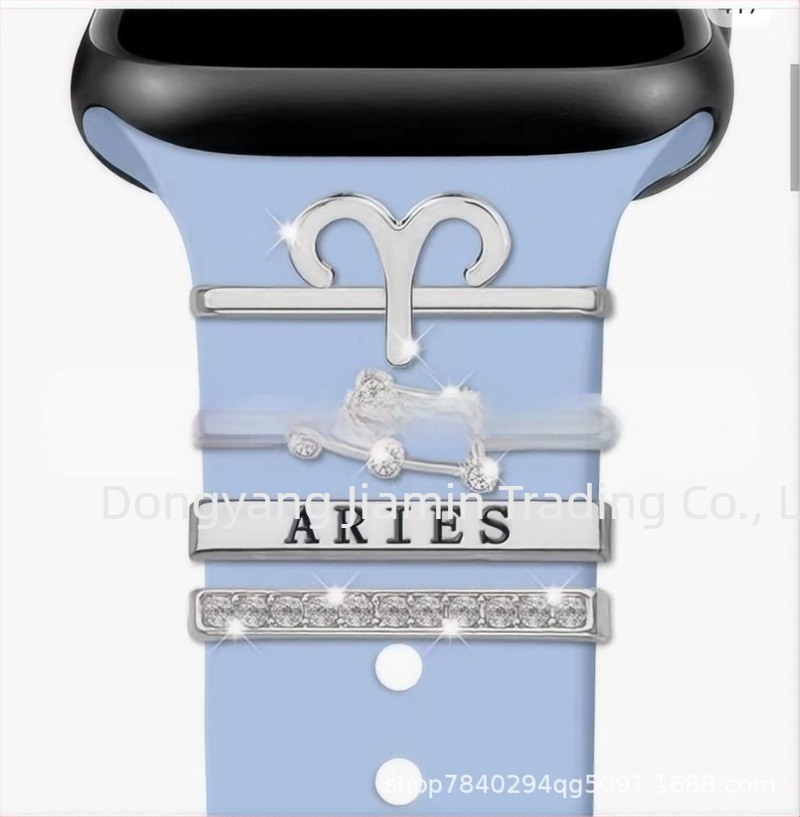 Set de unghii decorative cu douăsprezece semne zodiacale, potrivit pentru curea din silicon Apple Watch, accesorii cu stras, pandantiv zodiacal