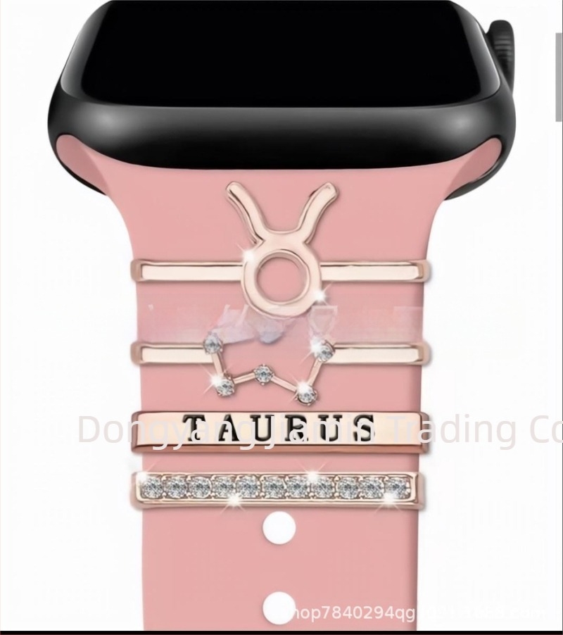 Set de unghii decorative cu douăsprezece semne zodiacale, potrivit pentru curea din silicon Apple Watch, accesorii cu stras, pandantiv zodiacal