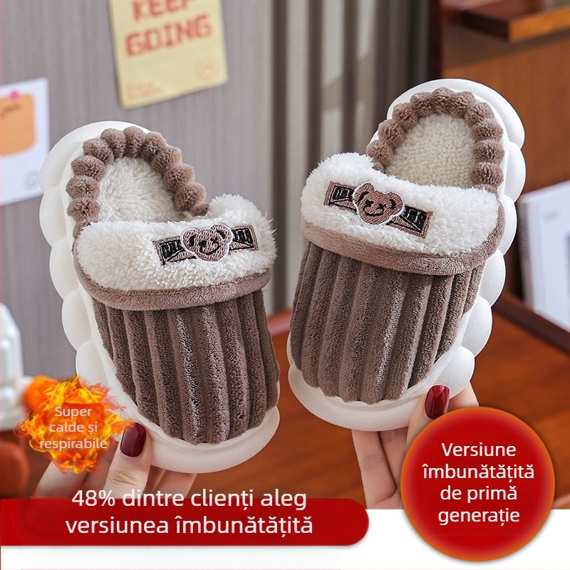 Papuci de casă pentru copii, din bumbac, cu fund moale, antiderapanți, pentru părinți și copii, pentru adulți și cupluri, pentru bebeluși, căptușiți cu fleece îngroșat, pentru băieți și fete