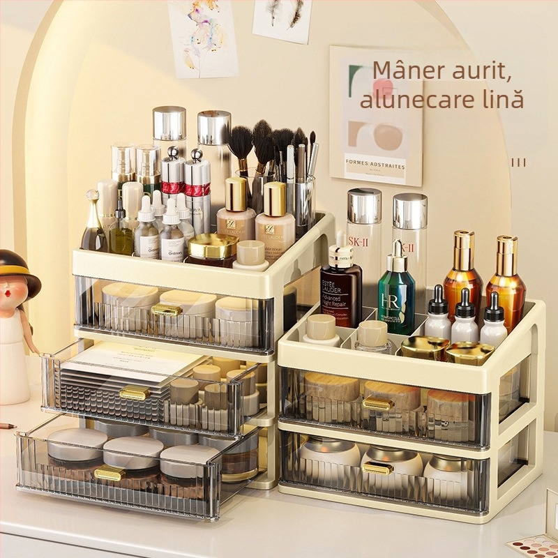 Cutie de depozitare pentru birou, raft de depozitare pentru cosmetice, sertar transparent, cutie de organizare a papetăriei pentru birou