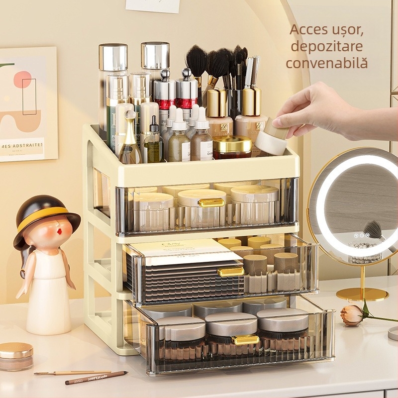 Cutie de depozitare pentru birou, raft de depozitare pentru cosmetice, sertar transparent, cutie de organizare a papetăriei pentru birou