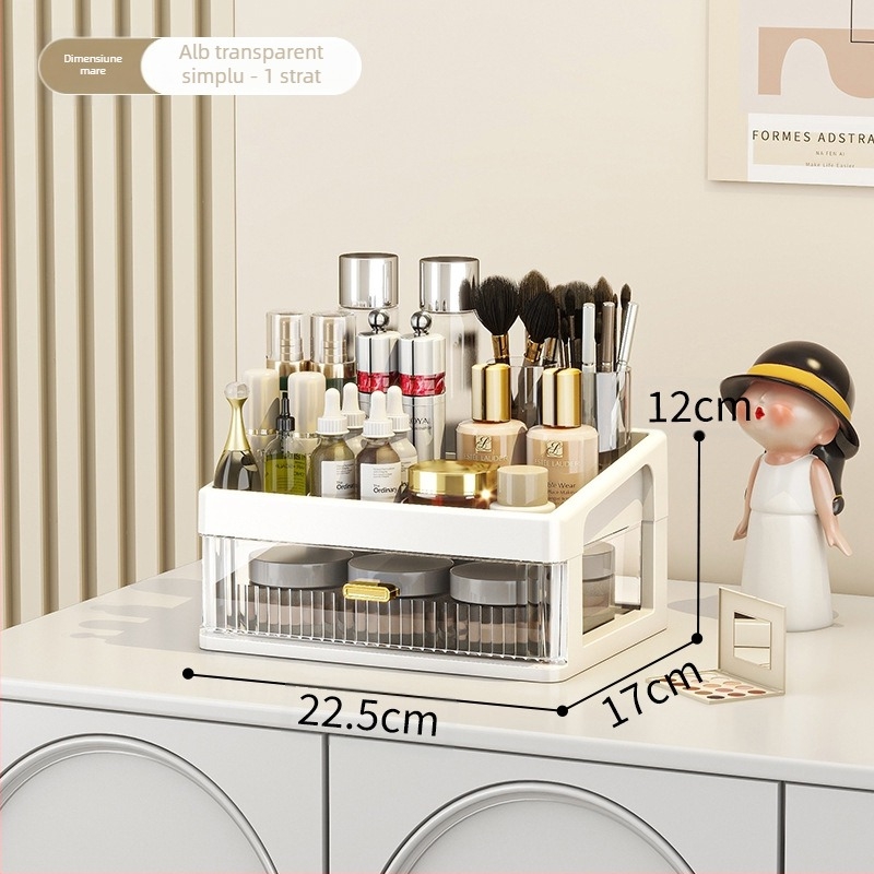 Cutie de depozitare pentru birou, raft de depozitare pentru cosmetice, sertar transparent, cutie de organizare a papetăriei pentru birou