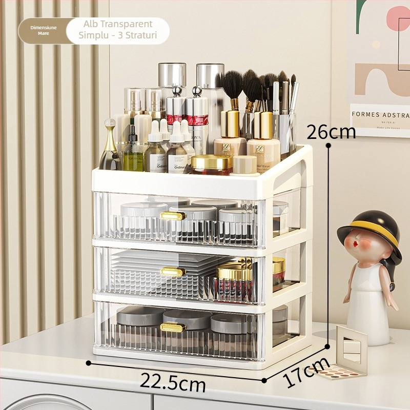 Cutie de depozitare pentru birou, raft de depozitare pentru cosmetice, sertar transparent, cutie de organizare a papetăriei pentru birou