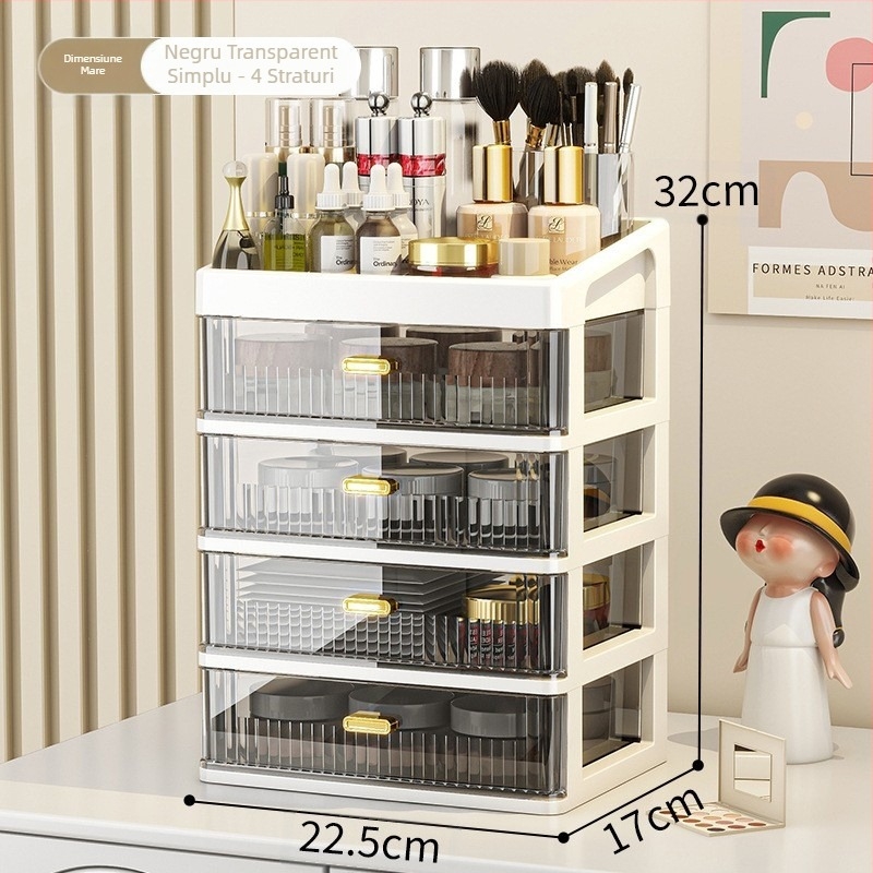 Cutie de depozitare pentru birou, raft de depozitare pentru cosmetice, sertar transparent, cutie de organizare a papetăriei pentru birou