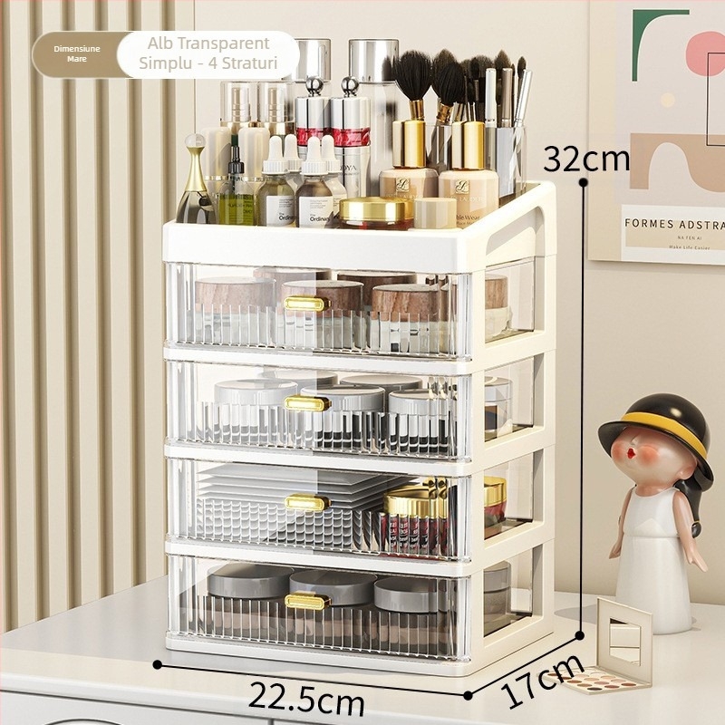 Cutie de depozitare pentru birou, raft de depozitare pentru cosmetice, sertar transparent, cutie de organizare a papetăriei pentru birou