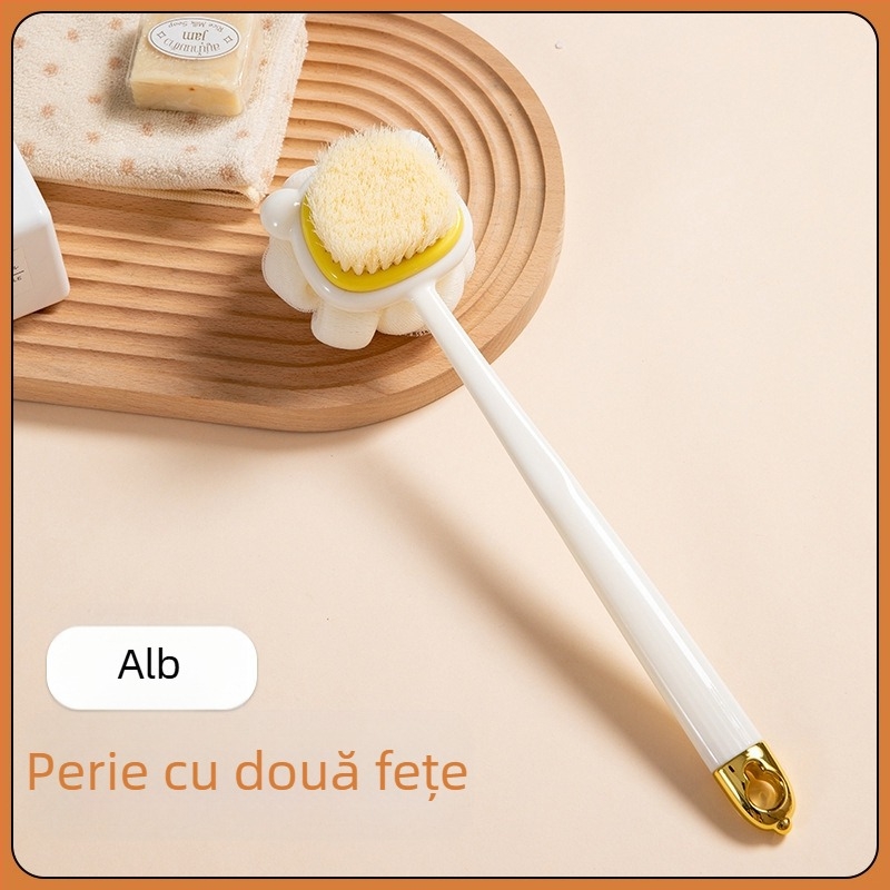 Perie de frecat cu mâner lung, perie de baie cu păr moale și față dublă, perie de baie din silicon, curățare corporală, perie de baie pentru frecarea spatelui, perie de artefacte, en-gros
