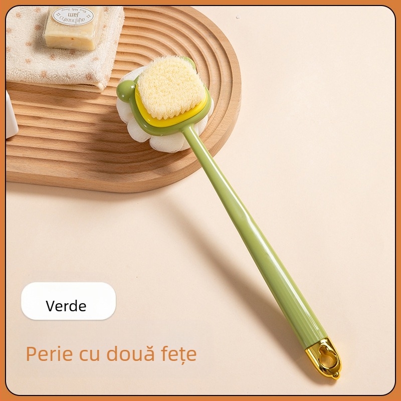 Perie de frecat cu mâner lung, perie de baie cu păr moale și față dublă, perie de baie din silicon, curățare corporală, perie de baie pentru frecarea spatelui, perie de artefacte, en-gros
