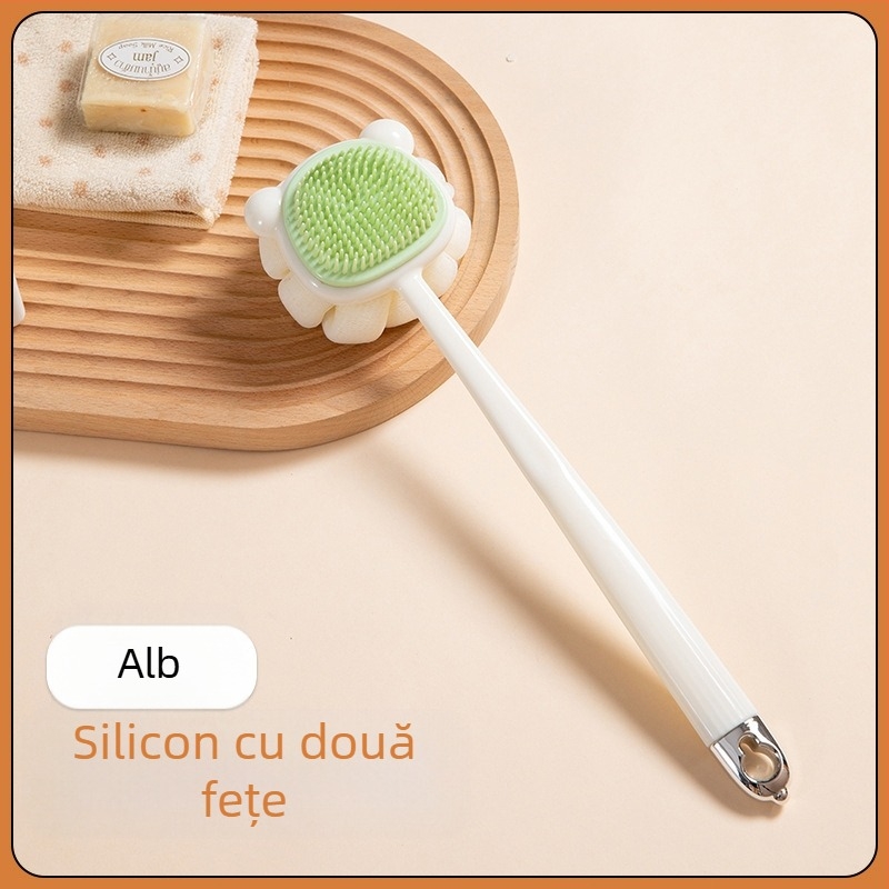 Perie de frecat cu mâner lung, perie de baie cu păr moale și față dublă, perie de baie din silicon, curățare corporală, perie de baie pentru frecarea spatelui, perie de artefacte, en-gros