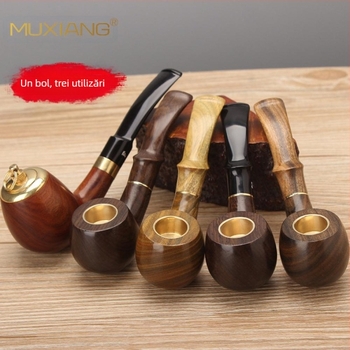 Pipă din lemn de trandafir, cu trei scopuri, pentru fumat uscat, accesorii, en-gros, pungă de tutun, oală de 9 mm, filtrată, din lemn masiv de santal