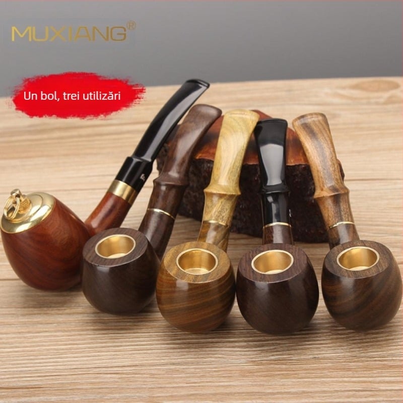 Pipă din lemn de trandafir, cu trei scopuri, pentru fumat uscat, accesorii, en-gros, pungă de tutun, oală de 9 mm, filtrată, din lemn masiv de santal