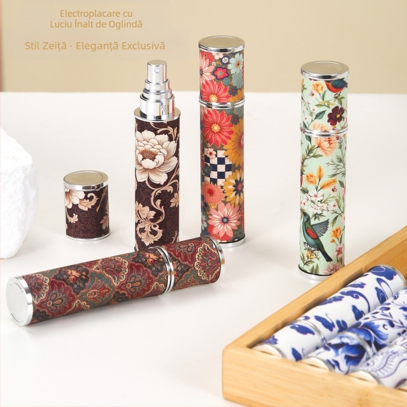 În stoc, sticlă de parfum din piele de miel de 10 ml, model vintage, imprimată, sticlă de pulverizare portabilă de călătorie de înaltă calitate