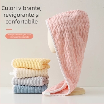 Cască de duș din catifea de bambus cu margine ondulată, cu un singur strat, catifea corală, moale și absorbant, turban, pentru adulți, cască de duș de culoare bomboane, nouă