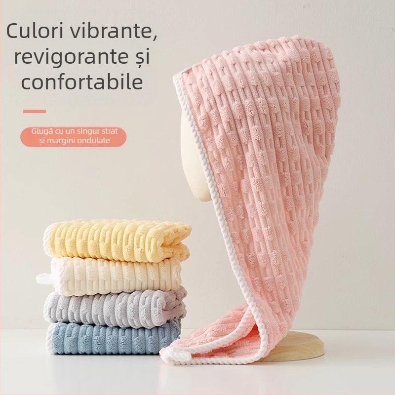 Cască de duș din catifea de bambus cu margine ondulată, cu un singur strat, catifea corală, moale și absorbant, turban, pentru adulți, cască de duș de culoare bomboane, nouă