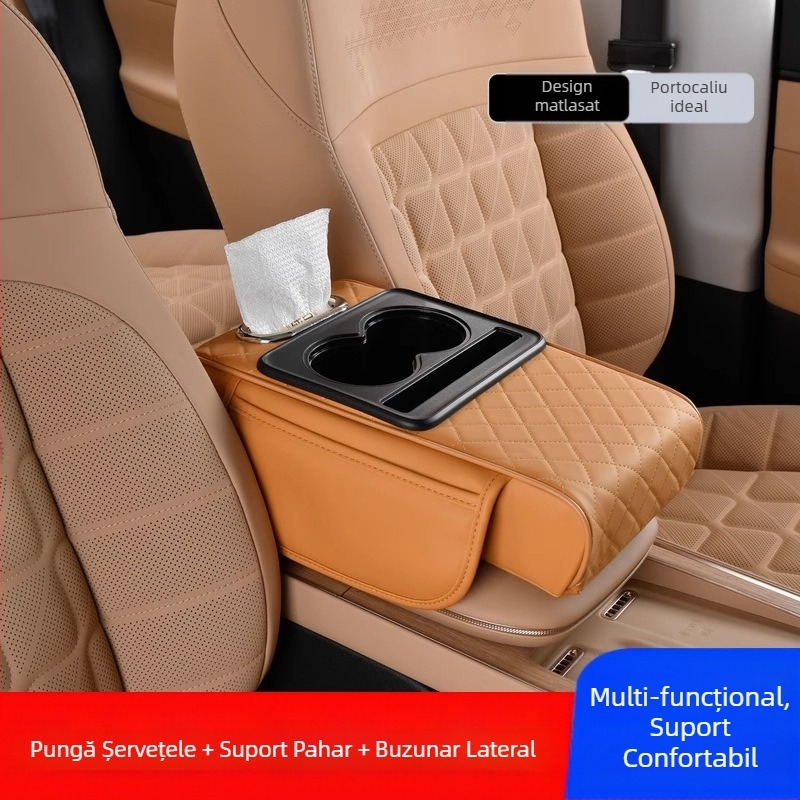 Cotiera centrală auto, suport pentru cotiera centrală, protecție pentru auto, cutie multifuncțională pentru țesuturi, suport pentru pahare, geantă de depozitare auto