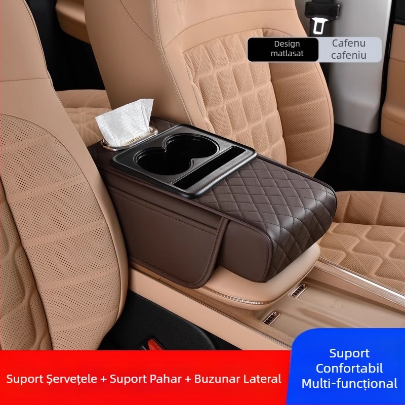 Cotiera centrală auto, suport pentru cotiera centrală, protecție pentru auto, cutie multifuncțională pentru țesuturi, suport pentru pahare, geantă de depozitare auto