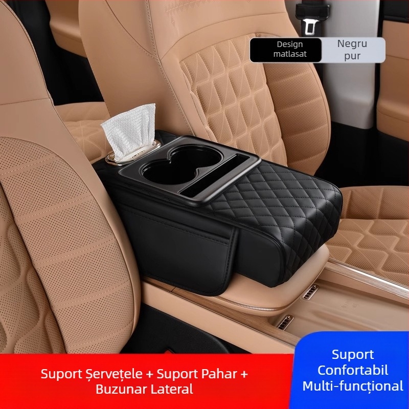 Cotiera centrală auto, suport pentru cotiera centrală, protecție pentru auto, cutie multifuncțională pentru țesuturi, suport pentru pahare, geantă de depozitare auto