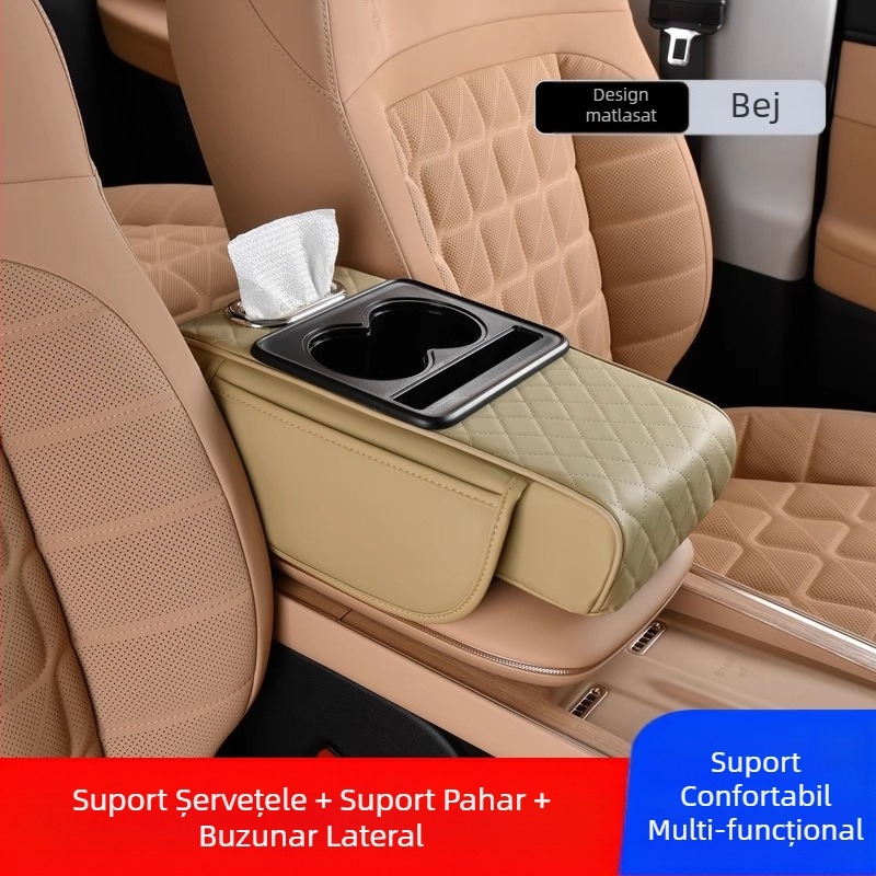 Cotiera centrală auto, suport pentru cotiera centrală, protecție pentru auto, cutie multifuncțională pentru țesuturi, suport pentru pahare, geantă de depozitare auto