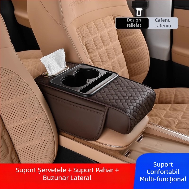 Cotiera centrală auto, suport pentru cotiera centrală, protecție pentru auto, cutie multifuncțională pentru țesuturi, suport pentru pahare, geantă de depozitare auto