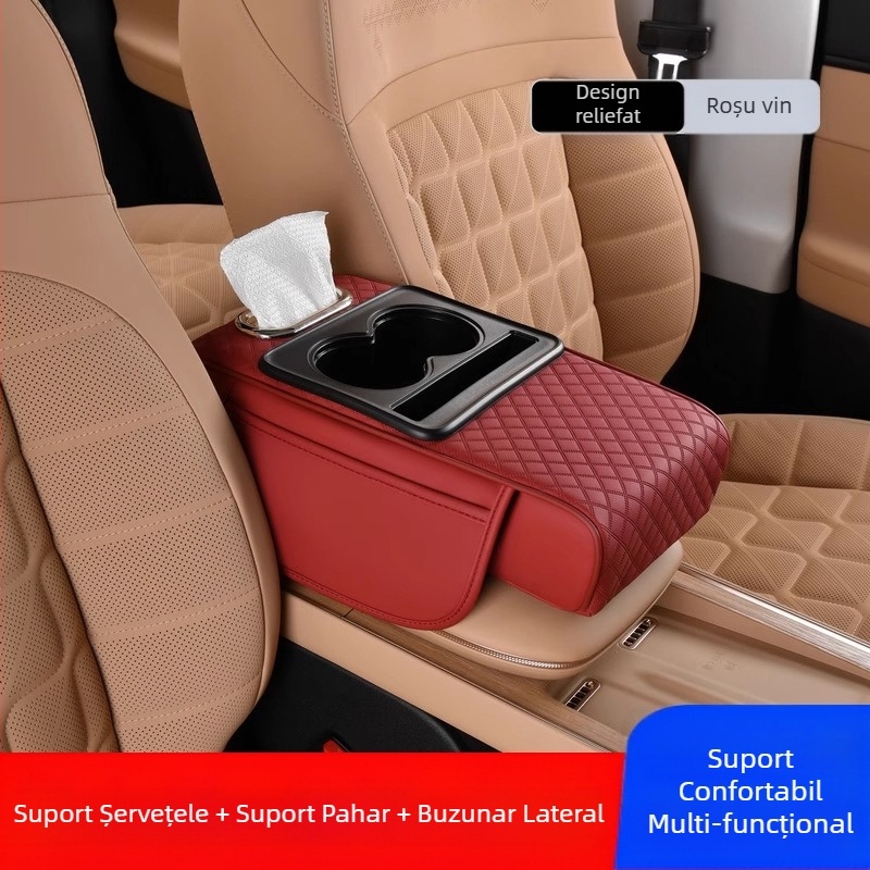 Cotiera centrală auto, suport pentru cotiera centrală, protecție pentru auto, cutie multifuncțională pentru țesuturi, suport pentru pahare, geantă de depozitare auto