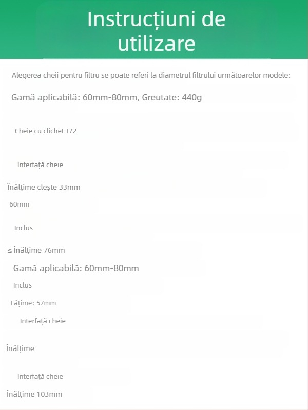 Cheie pentru elementul filtrului de ulei, cheie pentru filtru, instrument de îndepărtare și manipulare a grilei de ulei, cheie pentru filtru, tip capac