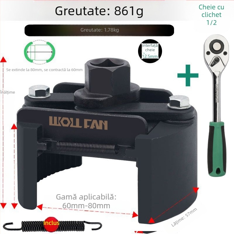 Cheie pentru elementul filtrului de ulei, cheie pentru filtru, instrument de îndepărtare și manipulare a grilei de ulei, cheie pentru filtru, tip capac