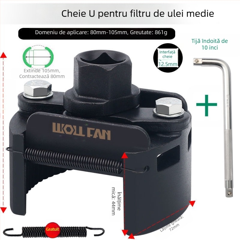 Cheie pentru elementul filtrului de ulei, cheie pentru filtru, instrument de îndepărtare și manipulare a grilei de ulei, cheie pentru filtru, tip capac