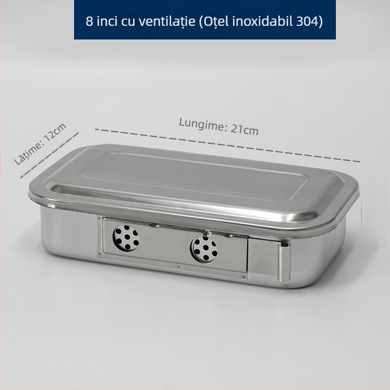 Cutie de dezinfectare din oțel inoxidabil 304 îngroșat cu capac și găuri, placă pătrată pentru dezinfecție chirurgicală, placă pentru instrumente chirurgicale