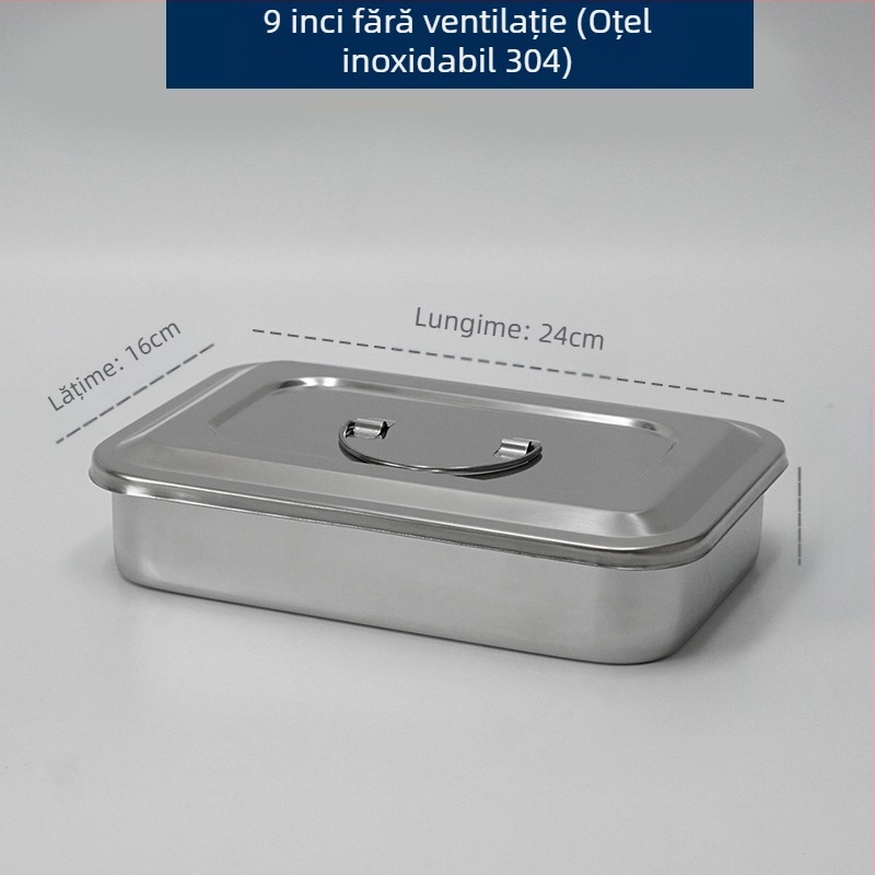 Cutie de dezinfectare din oțel inoxidabil 304 îngroșat cu capac și găuri, placă pătrată pentru dezinfecție chirurgicală, placă pentru instrumente chirurgicale