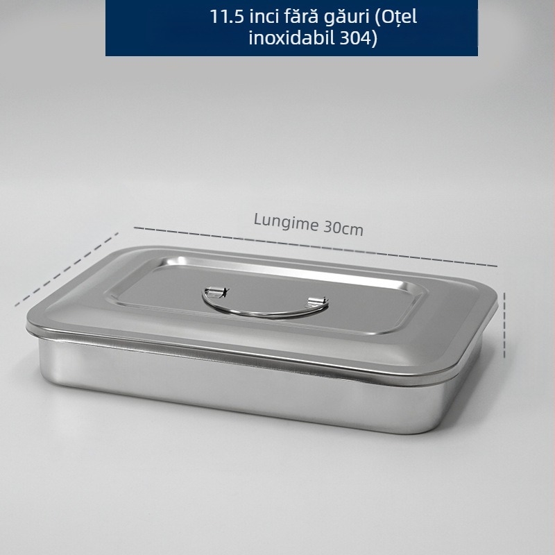 Cutie de dezinfectare din oțel inoxidabil 304 îngroșat cu capac și găuri, placă pătrată pentru dezinfecție chirurgicală, placă pentru instrumente chirurgicale